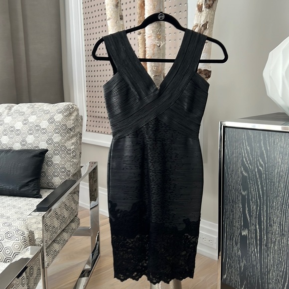 Maison Lessage bandage bodycon black with lace dress - Picture 1 of 7